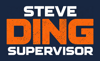 Steve Ding Supervisor campaign logo with ‘STEVE’ and ‘SUPERVISOR’ in white and ‘DING’ in distressed orange on a dark blue background
